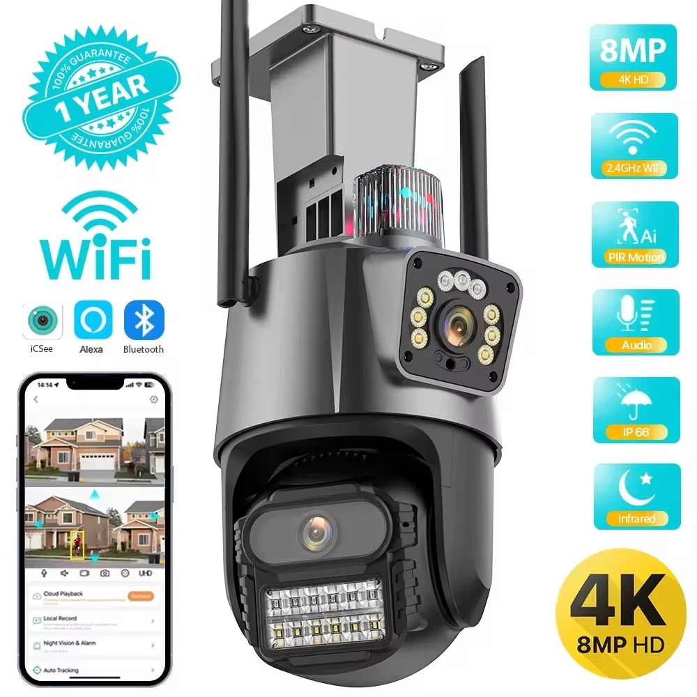 屋外 Wifi PTZ カメラ 4K 8MP HD デュアル - Outdoor Lighting No Electricity のレビューと価格